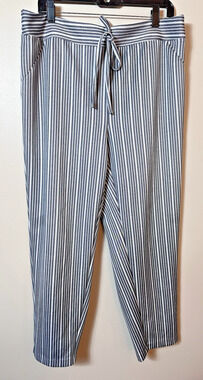 NYCC Womens Pants XL Blue White Striped Drawstring Elastic Waist Nautical Beachy